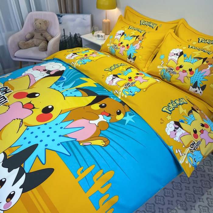 91家纺网 家纺一手货源 找家纺 金爱家 2021新款大版磨毛卡通系列四件套 神奇宝贝