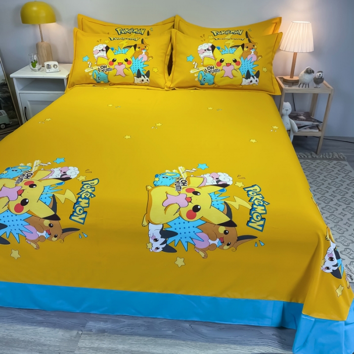 91家纺网 家纺一手货源 找家纺 金爱家 2021新款大版磨毛卡通系列四件套 神奇宝贝