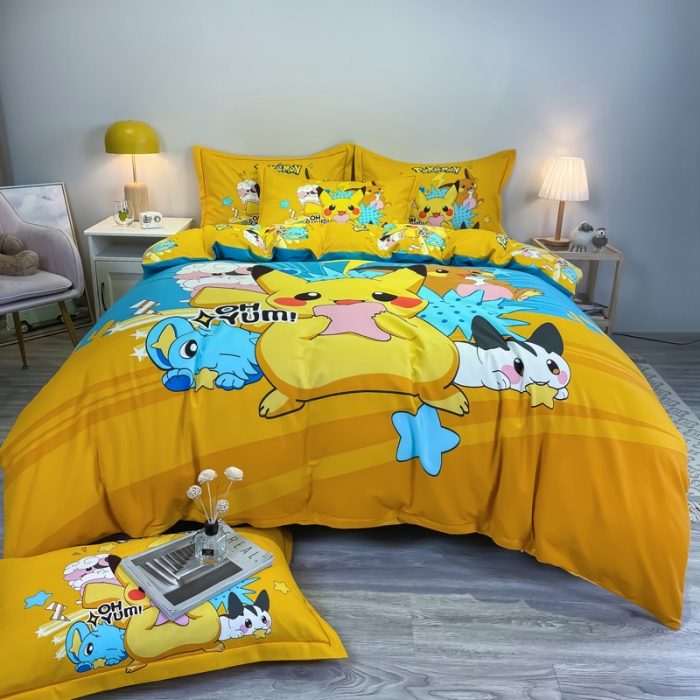 91家纺网 家纺一手货源 找家纺 金爱家 2021新款大版磨毛卡通系列四件套 神奇宝贝