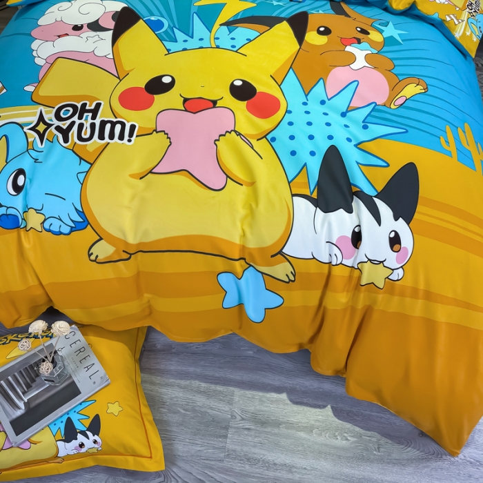 91家纺网 家纺一手货源 找家纺 金爱家 2021新款大版磨毛卡通系列四件套 神奇宝贝