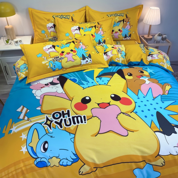 91家纺网 家纺一手货源 找家纺 金爱家 2021新款大版磨毛卡通系列四件套 神奇宝贝