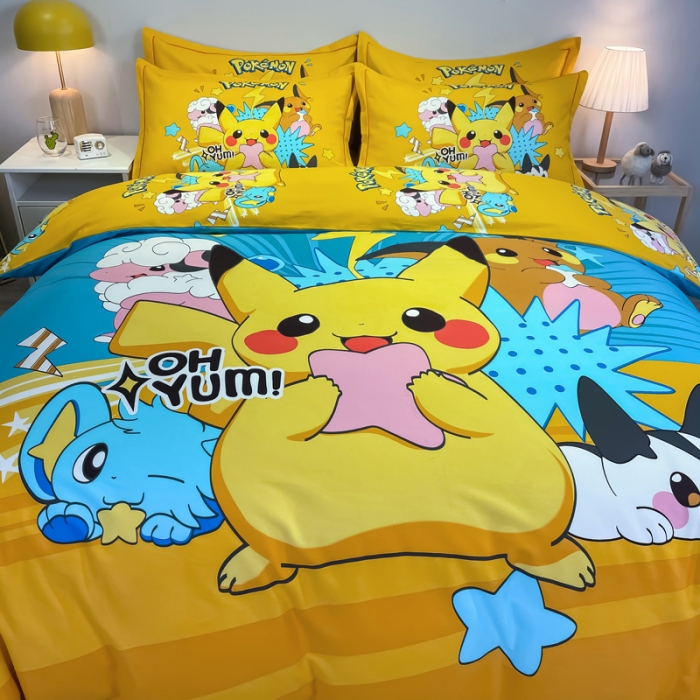 91家纺网 家纺一手货源 找家纺 金爱家 2021新款大版磨毛卡通系列四件套 神奇宝贝