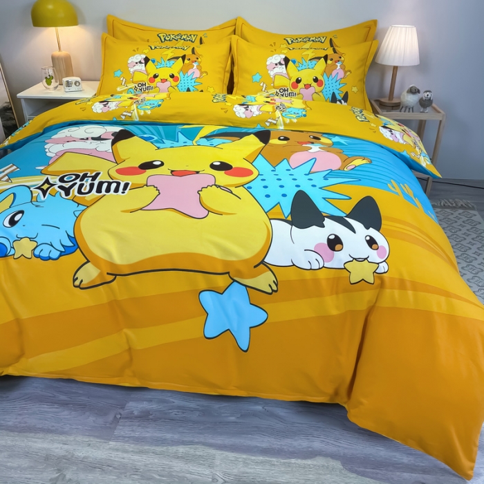 91家纺网 家纺一手货源 找家纺 金爱家 2021新款大版磨毛卡通系列四件套 神奇宝贝