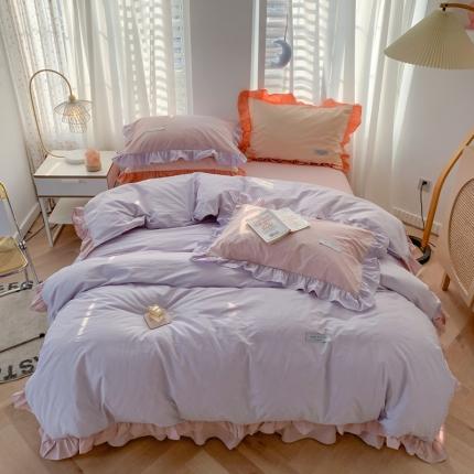 91家纺网 家纺一手货源 找家纺 （总）笔墨家居 奶油系公主风撞色40支纯棉水洗棉四件套实拍