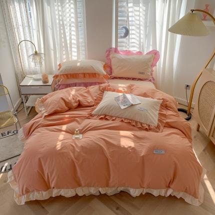 91家纺网 家纺一手货源 找家纺 （总）笔墨家居 奶油系公主风撞色40支纯棉水洗棉四件套实拍