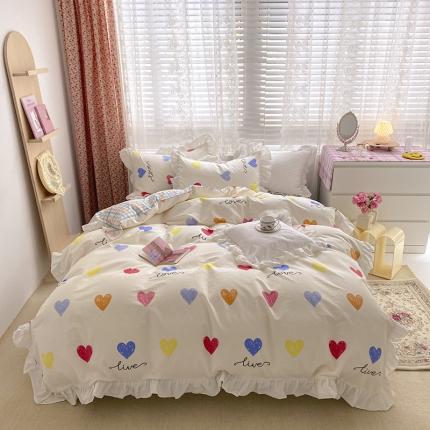 雅居纺 2022新款全棉韩版花边四件套 爱心