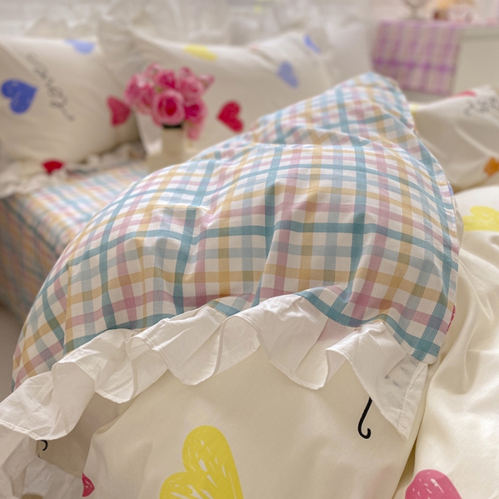 91家纺网 家纺一手货源 找家纺 雅居纺 2022新款全棉韩版花边四件套 爱心