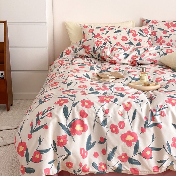 91家纺网 家纺一手货源 找家纺 窝米 2021新款夏季新品13370全棉活性印花四件套 花韵