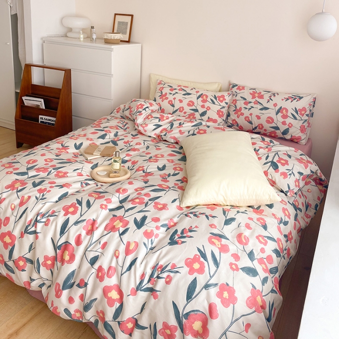 91家纺网 家纺一手货源 找家纺 窝米 2021新款夏季新品13370全棉活性印花四件套 花韵