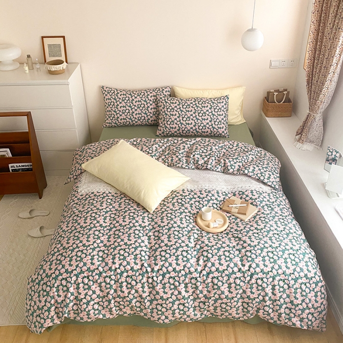 91家纺网 家纺一手货源 找家纺 窝米 2021新款夏季新品13370全棉活性印花四件套满天星