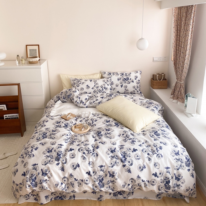 91家纺网 家纺一手货源 找家纺 窝米 2021新款夏季新品13370全棉活性印花四件套山茶花