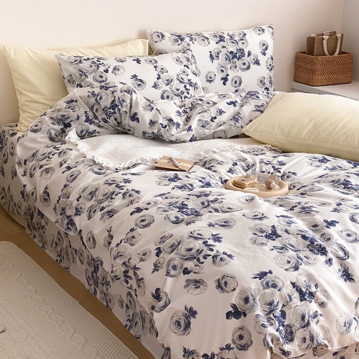 91家纺网 家纺一手货源 找家纺 窝米 2021新款夏季新品13370全棉活性印花四件套山茶花