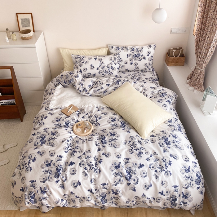 91家纺网 家纺一手货源 找家纺 窝米 2021新款夏季新品13370全棉活性印花四件套山茶花