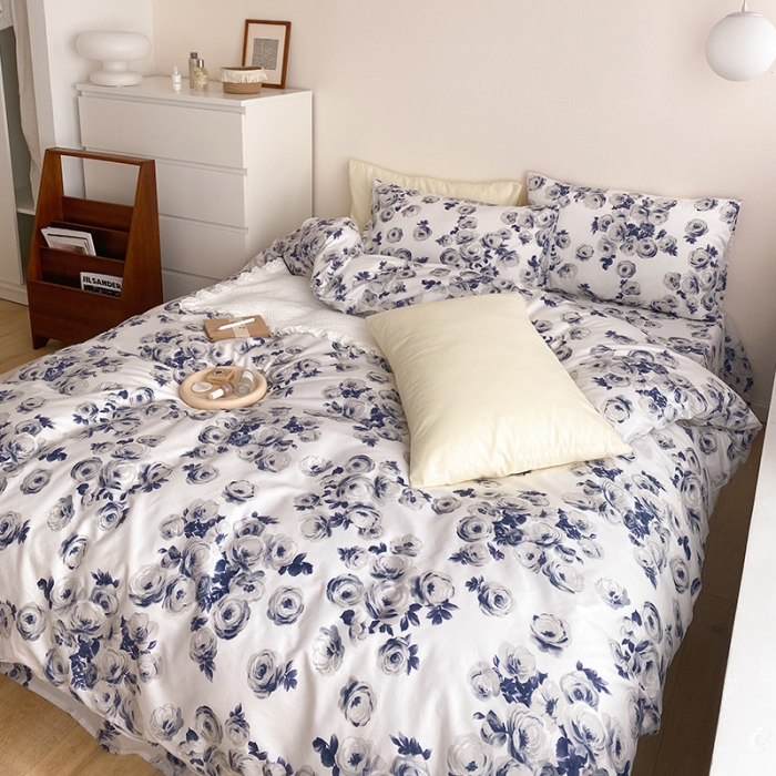 91家纺网 家纺一手货源 找家纺 窝米 2021新款夏季新品13370全棉活性印花四件套山茶花