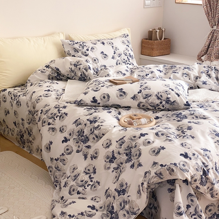 91家纺网 家纺一手货源 找家纺 窝米 2021新款夏季新品13370全棉活性印花四件套山茶花