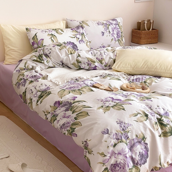 91家纺网 家纺一手货源 找家纺 窝米 2021新款夏季新品13370全棉活性印花四件套 紫苏