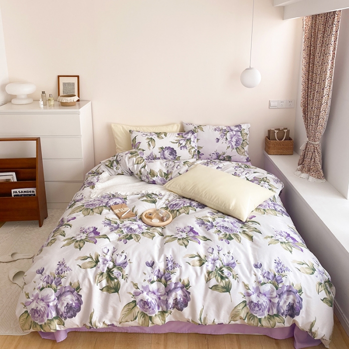 91家纺网 家纺一手货源 找家纺 窝米 2021新款夏季新品13370全棉活性印花四件套 紫苏