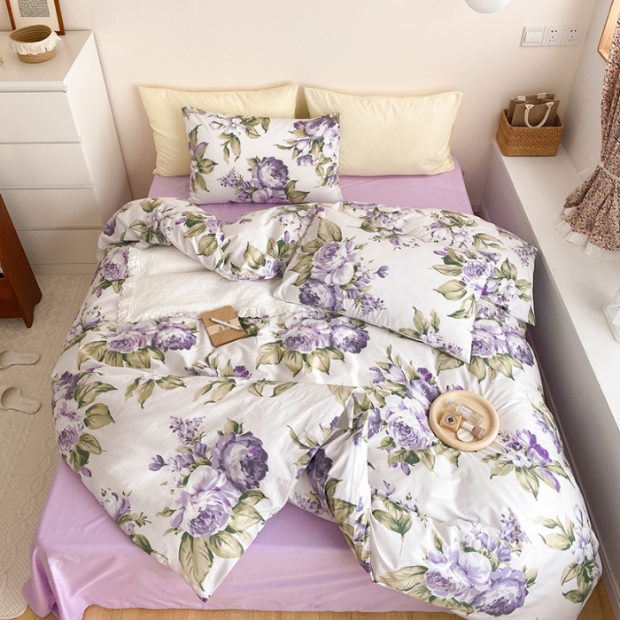 91家纺网 家纺一手货源 找家纺 窝米 2021新款夏季新品13370全棉活性印花四件套 紫苏