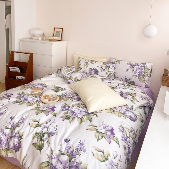 91家纺网 家纺一手货源 找家纺 窝米 2021新款夏季新品13370全棉活性印花四件套 紫苏