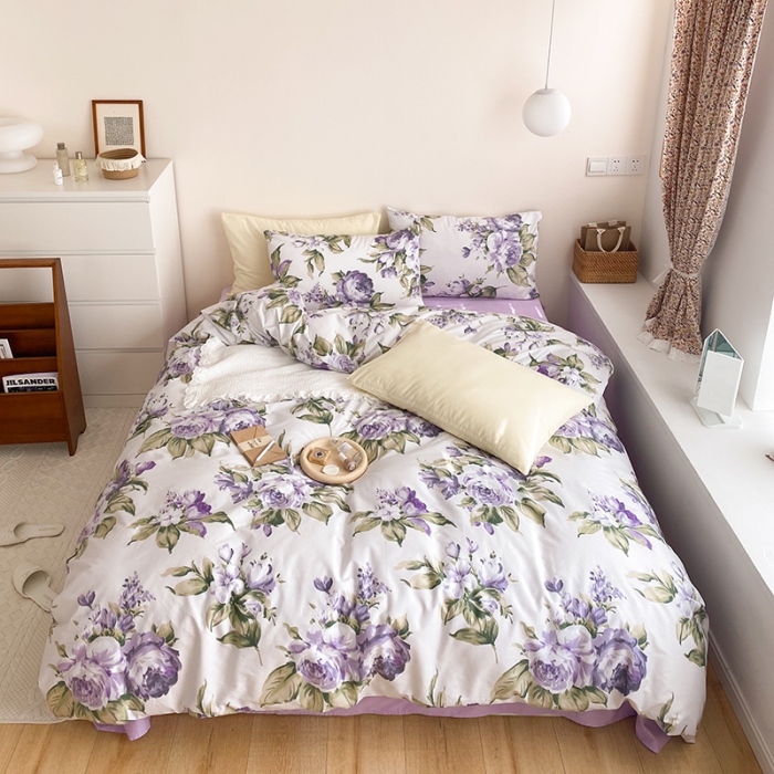 91家纺网 家纺一手货源 找家纺 窝米 2021新款夏季新品13370全棉活性印花四件套 紫苏