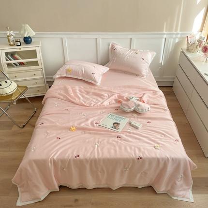 91家纺网 家纺一手货源 找家纺 时亿家居 2021新款80s天丝夏被四件套 樱桃-粉