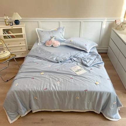 91家纺网 家纺一手货源 找家纺 时亿家居 2021新款80s天丝夏被四件套 樱桃-蓝