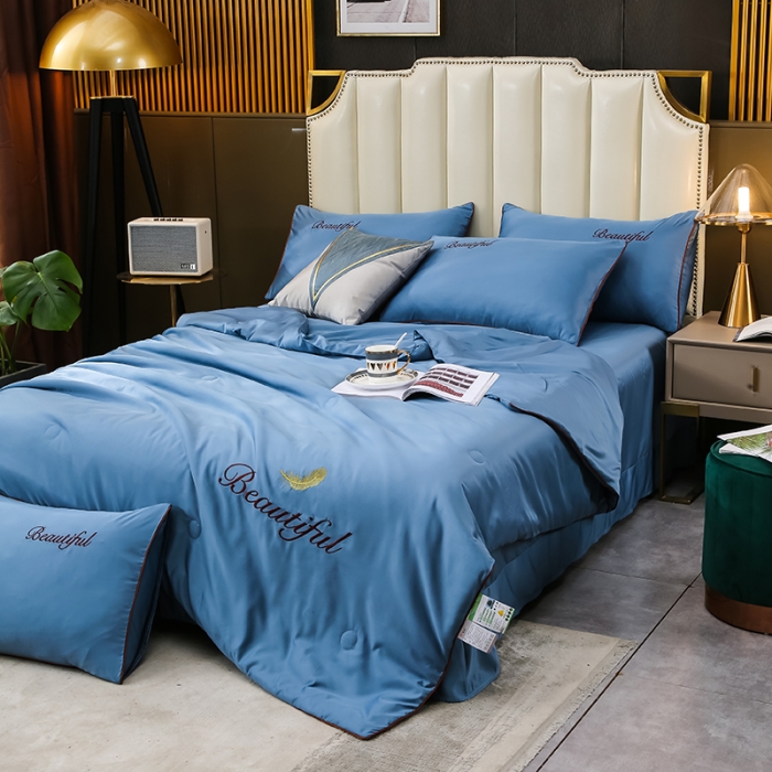 91家纺网 家纺一手货源 找家纺 （总）富之航 新款绣花水洗真丝四件套天丝夏被纯色空调被夏凉被