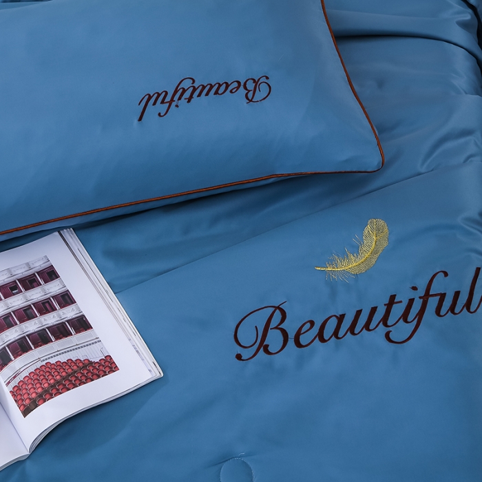 91家纺网 家纺一手货源 找家纺 （总）富之航 新款绣花水洗真丝四件套天丝夏被纯色空调被夏凉被