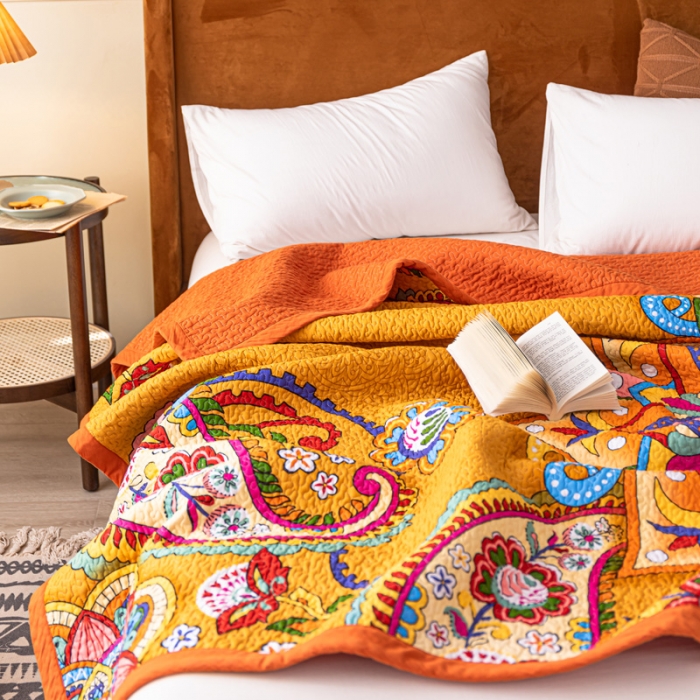 91家纺网 家纺一手货源 找家纺 卡奥家纺 2021新款异域风纯棉盖被床盖夏被 布莱