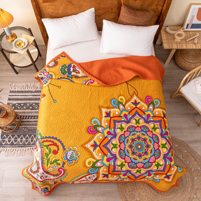 91家纺网 家纺一手货源 找家纺 卡奥家纺 2021新款异域风纯棉盖被床盖夏被 布莱