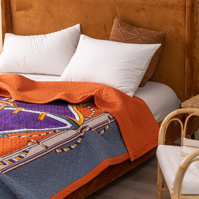 91家纺网 家纺一手货源 找家纺 卡奥家纺 2021新款异域风纯棉盖被床盖夏被 皇冠马