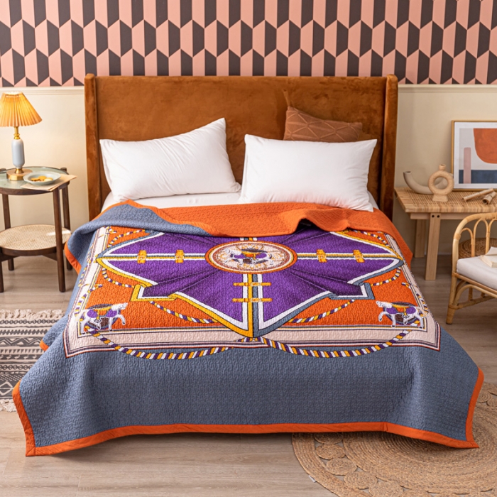 91家纺网 家纺一手货源 找家纺 卡奥家纺 2021新款异域风纯棉盖被床盖夏被 皇冠马