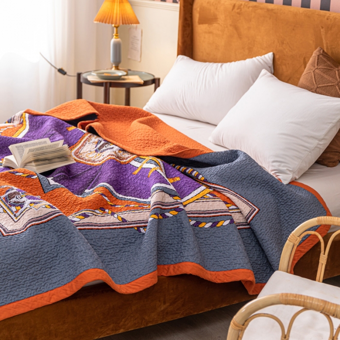 91家纺网 家纺一手货源 找家纺 卡奥家纺 2021新款异域风纯棉盖被床盖夏被 皇冠马