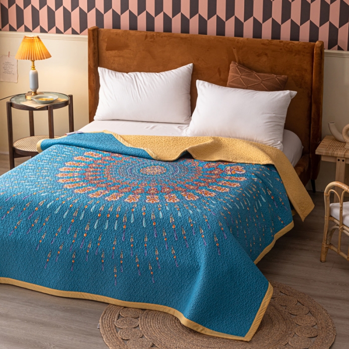 91家纺网 家纺一手货源 找家纺 卡奥家纺 2021新款异域风纯棉盖被床盖夏被 兰达影