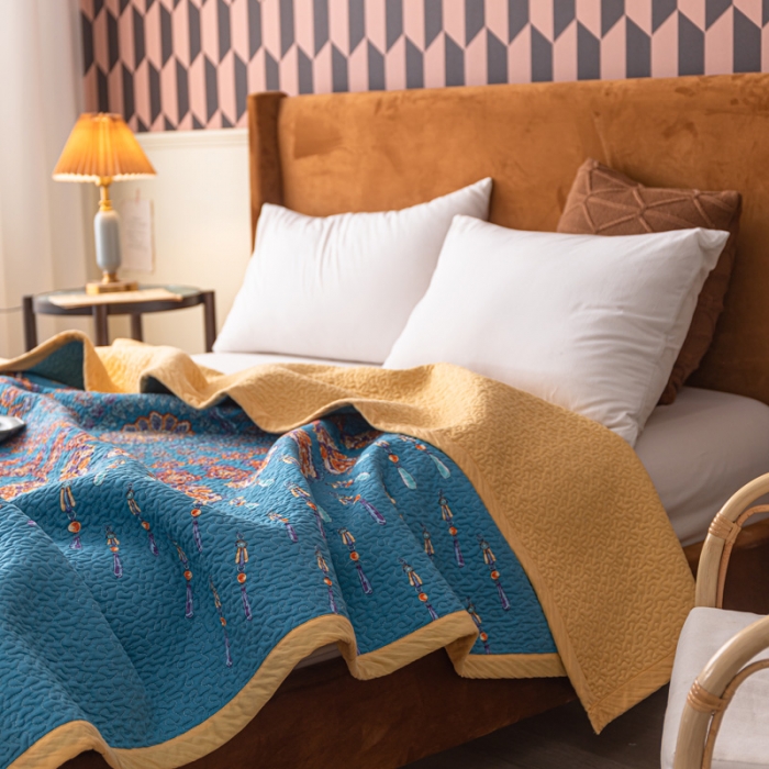 91家纺网 家纺一手货源 找家纺 卡奥家纺 2021新款异域风纯棉盖被床盖夏被 兰达影