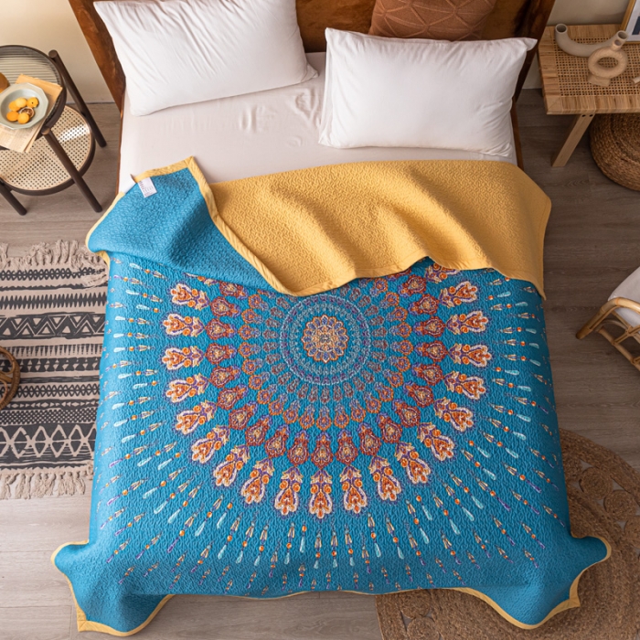 91家纺网 家纺一手货源 找家纺 卡奥家纺 2021新款异域风纯棉盖被床盖夏被 兰达影