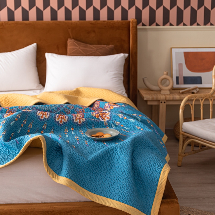 91家纺网 家纺一手货源 找家纺 卡奥家纺 2021新款异域风纯棉盖被床盖夏被 兰达影