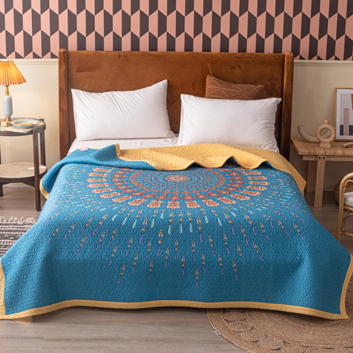 91家纺网 家纺一手货源 找家纺 卡奥家纺 2021新款异域风纯棉盖被床盖夏被 兰达影