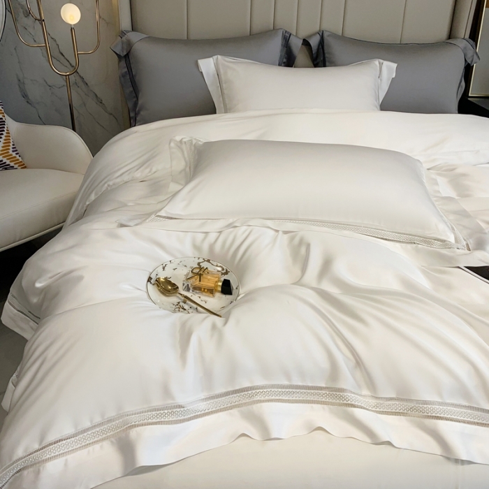 91家纺网 家纺一手货源 找家纺 榻尚 纯色奥地利天丝四件套天丝夏被四件套 夏白