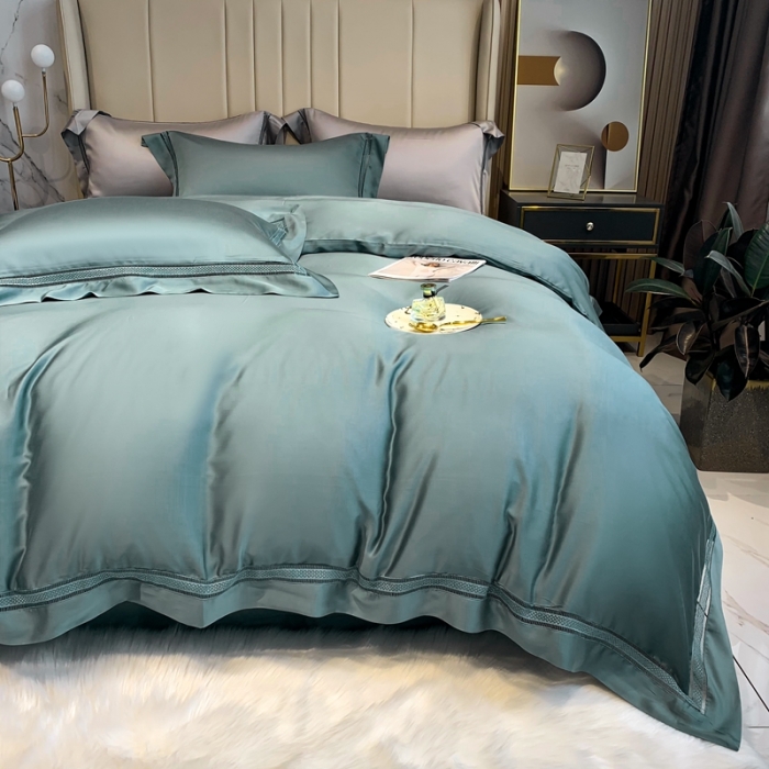 91家纺网 家纺一手货源 找家纺 榻尚 1纯色奥地利天丝四件套天丝夏被四件套 夏蓝