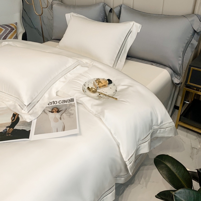 91家纺网 家纺一手货源 找家纺 榻尚 纯色奥地利天丝四件套天丝夏被四件套 夏白