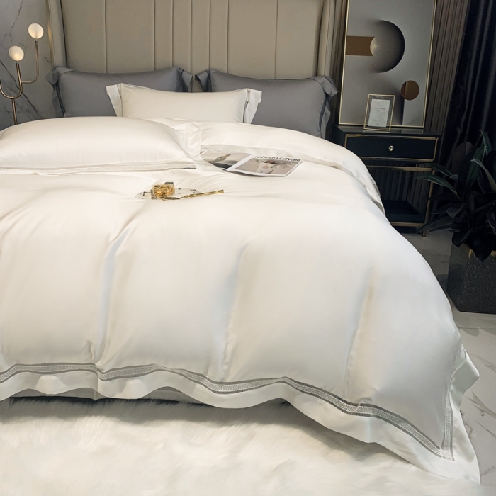 91家纺网 家纺一手货源 找家纺 榻尚 纯色奥地利天丝四件套天丝夏被四件套 夏白