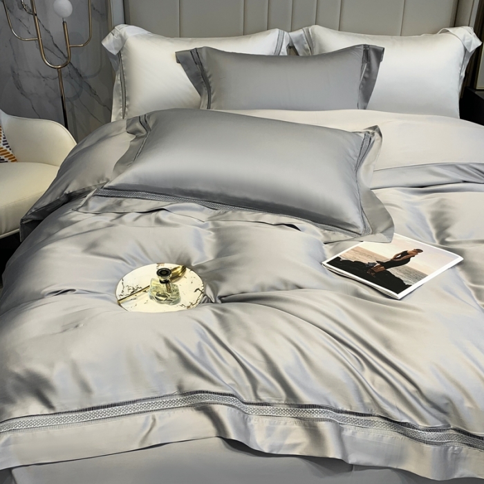 91家纺网 家纺一手货源 找家纺 榻尚 纯色奥地利天丝四件套天丝夏被四件套 夏灰