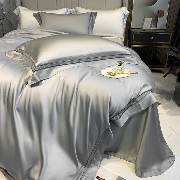 91家纺网 家纺一手货源 找家纺 榻尚 纯色奥地利天丝四件套天丝夏被四件套 夏灰