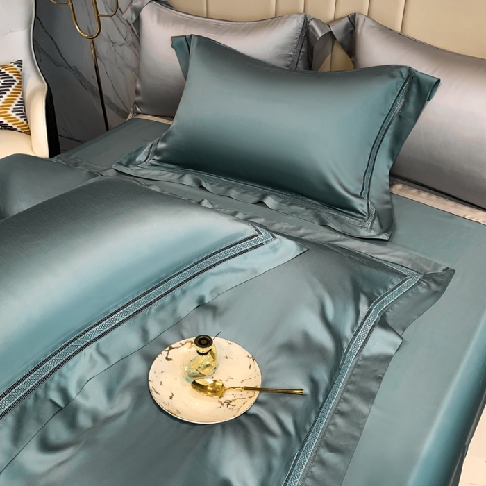 91家纺网 家纺一手货源 找家纺 榻尚 纯色奥地利天丝四件套天丝夏被四件套 夏蓝