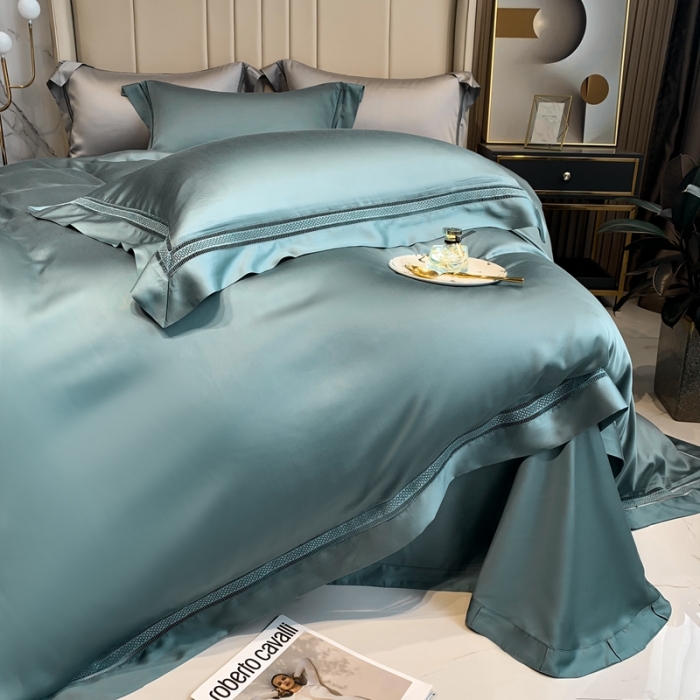 91家纺网 家纺一手货源 找家纺 榻尚 纯色奥地利天丝四件套天丝夏被四件套 夏蓝