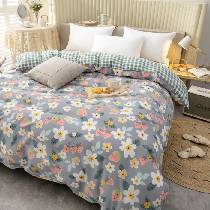 91家纺网 家纺一手货源 找家纺 绵庭 2021新款全棉12868单被套 草莓约定-灰