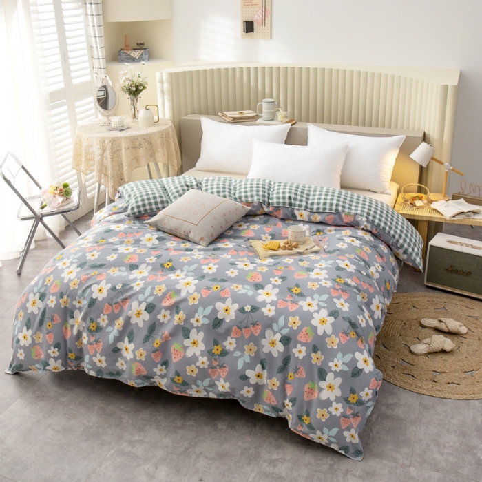 91家纺网 家纺一手货源 找家纺 绵庭 2021新款全棉12868单被套 草莓约定-灰