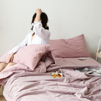 91家纺网 家纺一手货源 找家纺 安莱生活 2021新款夏被系列 藕粉小格