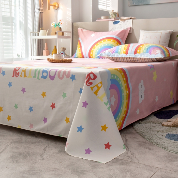 91家纺网 家纺一手货源 找家纺 绵庭 2021新款全棉12868单床单 彩虹弯弯